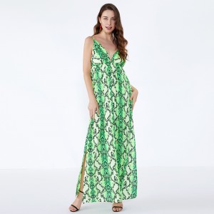 Последние дизайны женщин офис зеленый леопардовым принтом кнопку повседневные платья