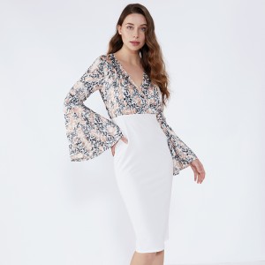 Белое платье-футляр с цветочным принтом Формальное облегающее платье 2019 Женская одежда